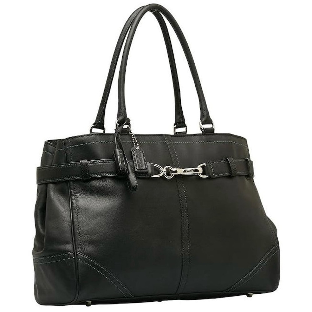 Coach Hampton Black Leather Satchel Medium‎ Shoulder Bag Roomy Designer Purse